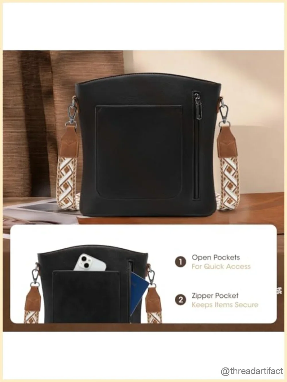 Medium Faux Leather Crossbody Bag with Guitar Strap